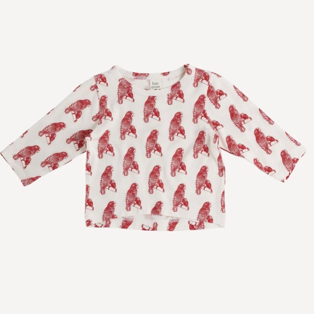 Kate Quinn Long Sleeve Boxy Tee Shirt Red Parrot Size 5Y New Bamboo